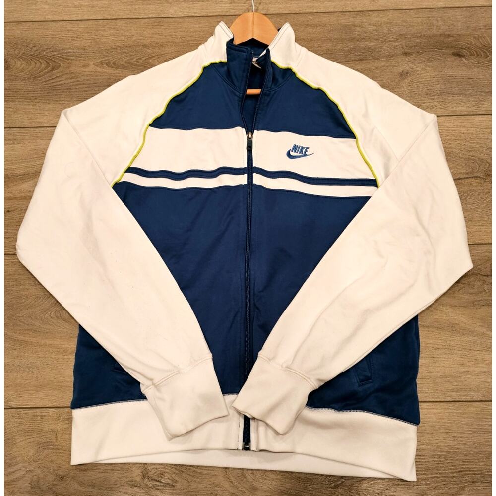 Vintage 90s Nike Track Jacket Men's Large Blue White w/green piping